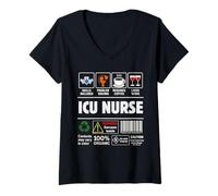 Femme Infirmière des Soins intensifs, informations sacrées, étiquette d'emploi, compétences, vin, café T-Shirt avec Col en V