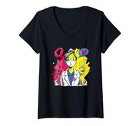 Femme Infirmière Double Paix rétro Pop Personnage Graphique Signe Geste T-Shirt avec Col en V