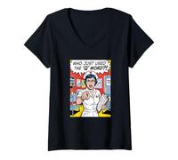 Femme Infirmière drôle Qui Vient d'utiliser Le Mot Q Rétro Pop Art Nursing T-Shirt avec Col en V