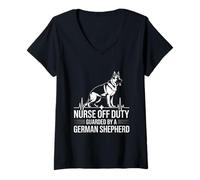 Femme Infirmière en Service gardée par Un Berger Allemand T-Shirt avec Col en V