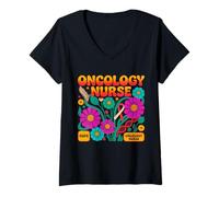 Femme Infirmière Oncologie Boho Rétro Équipe Espoir Courage T-Shirt avec Col en V