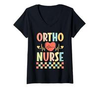 Femme Infirmière orthopédique, Battement du cœur, ECG, Personnel Infirmier, orthopédie, RN, LPN T-Shirt avec Col en V