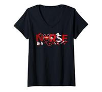 Femme Infirmière Vie Amour Cœur Seringue Saint-Valentin T-Shirt avec Col en V