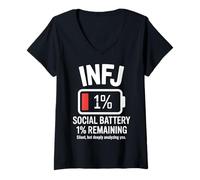 Femme INFJ Social Battery 1% Restant Drôle Introverti T-Shirt avec Col en V