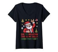 Femme Inflation C'est ma Chemise de Noël Moche Santa Pixel Funny T-Shirt avec Col en V