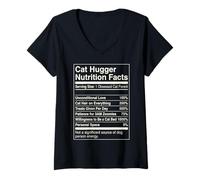 Femme Informations nutritionnelles sur Cat Hugger Funny Feline Parent T-Shirt avec Col en V