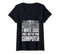 Femme Informatique Soutien informatique Langages de programmation informatique T-Shirt avec Col en V