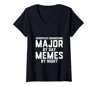 Femme Ingénierie aérospatiale Major by Day Memes by Night Astronauts T-Shirt avec Col en V