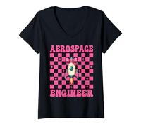 Femme Ingénieur aérospatial Ingénierie Aéronautique Rocket Girl Mom T-Shirt avec Col en V