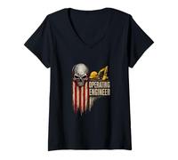 Femme Ingénieur d'exploitation Drapeau américain T-Shirt avec Col en V