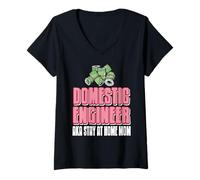 Femme Ingénieur Domestique Maman au Foyer Drôle Humour T-Shirt avec Col en V