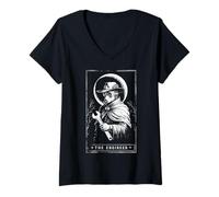 Femme Ingénieur Steampunk Carte Tarot Gothique Mécanicien T-Shirt avec Col en V