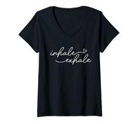 Femme Inhale Exhale Sérénité Relaxation T-Shirt avec Col en V