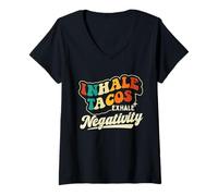Femme Inhale Tacos Exhale Negativity - Amoureux de Tacos Cinco de Mayo T-Shirt avec Col en V