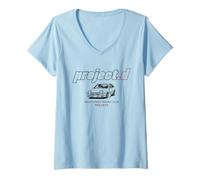 Femme Initial D Project.D Varsity Style Logo Car Manga Anime T-Shirt avec Col en V