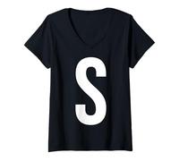 Femme Initiale du Monogramme Lettre S T-Shirt avec Col en V