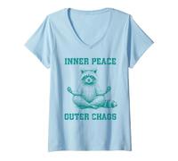 Femme Inner, Peace Outer Chaos Drôle Raton Laveur Méditation Yoga T-Shirt avec Col en V