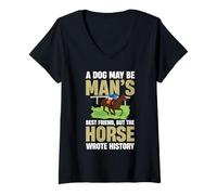 Femme Inscription Amusante de l'histoire du Cheval de Chien T-Shirt avec Col en V