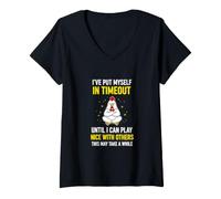 Femme Inscription Amusante : « Put Myself Timeout Until Play Nice with Other » T-Shirt avec Col en V