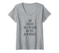 Femme Inscription Amusante « This is My Circus These are My Monkeys » T-Shirt avec Col en V