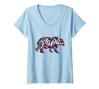 Femme Inscription « Best Daddy Ever », « I Love You Dad », « Floral Papa Bear » T-Shirt avec Col en V