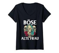 Femme Inscription « Böse alte Frau » pour Les Femmes âgées Qui Ont du Sarcasme T-Shirt avec Col en V