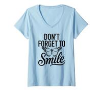 Femme Inscription « Don't Forget to Smile Motivation » T-Shirt avec Col en V