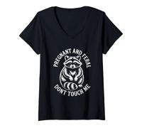 Femme Inscription drôle de Raton Laveur Enceinte et Sauvage T-Shirt avec Col en V