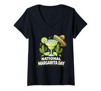 Femme Inscription Humoristique de la fête Nationale de la Margarita T-Shirt avec Col en V
