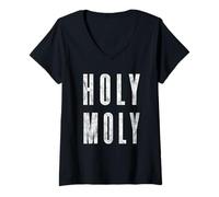 Femme Inscription Humoristique « Holy Moly » T-Shirt avec Col en V