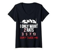 Femme Inscription Humoristique « I Only Want Rats » T-Shirt avec Col en V