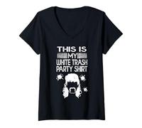 Femme Inscription humoristique « This is My White Trash Party » T-Shirt avec Col en V