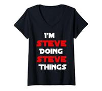 Femme Inscription « I am Steve Doing Steve Things » T-Shirt avec Col en V