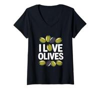 Femme Inscription « I Love Olives » T-Shirt avec Col en V