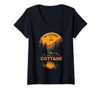Femme Inscription « I'm Coming to The Cottage » T-Shirt avec Col en V