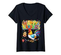 Femme Inscription It's My Birthday Chicken Kids 8 Years Old Girl Stamping T-Shirt avec Col en V