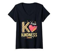 Femme Inscription « K is for Kindness » avec Lettres de l'alphabet Chaleureuses T-Shirt avec Col en V