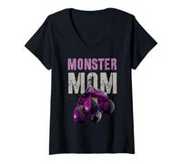 Femme Inscription Monster Mom Funny Family Boy Kids Dad Mama Birthday T-Shirt avec Col en V