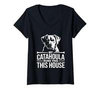 Femme Inscription My Catahoula Runs This House Dog T-Shirt avec Col en V