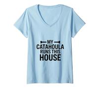 Femme Inscription My Catahoula Runs This House Dog T-Shirt avec Col en V