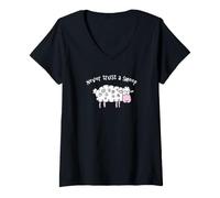 Femme Inscription « Never Trust a Sheep Sleep Fun » T-Shirt avec Col en V