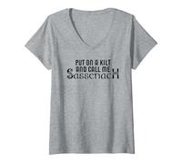 Femme Inscription « Put On A Kilt And Call Me Sassenach » T-Shirt avec Col en V