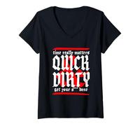 Femme Inscription « Quick and Dirty Gym Workout Motivation » - Style rétro T-Shirt avec Col en V