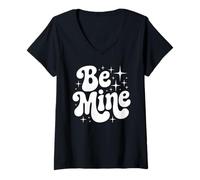 Femme Inscription rétro Be Mine Love Valentine's Day T-Shirt avec Col en V