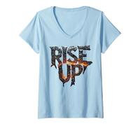 Femme Inscription « Rise UP » en Pierre fondante T-Shirt avec Col en V