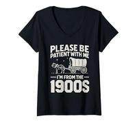 Femme Inscription sarcastique amusante « Please Be Patient I'm From the 1900s » T-Shirt avec Col en V