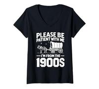 Femme Inscription sarcastique amusante « Please Be Patient I'm From the 1900s » T-Shirt avec Col en V