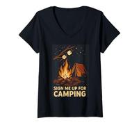 Femme Inscrivez-Moi pour Une scène de feu de Camp en Camping T-Shirt avec Col en V