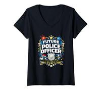Femme Insigne de Police Fier du Futur Officier de Police Dream Big Serve T-Shirt avec Col en V
