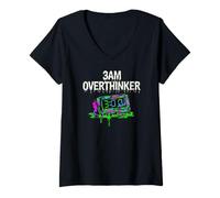 Femme Insomnia 3AM Overthinker Melting Clock Aesthetic T-Shirt avec Col en V